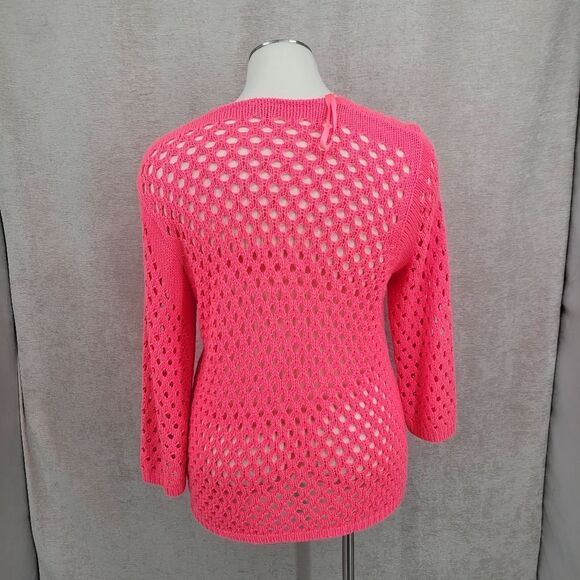 Lisa International Hot Pink Open Pointelle Knit Sweater Women's Plus Size 1X - Picture 5 of 10